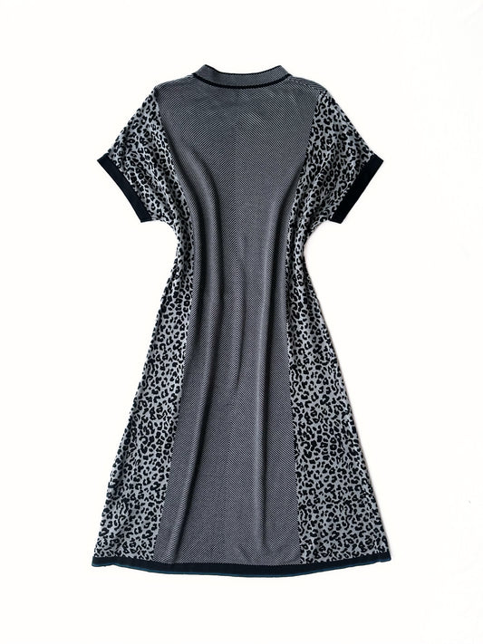 Graphic Panel & Leopard Print Straight Dress