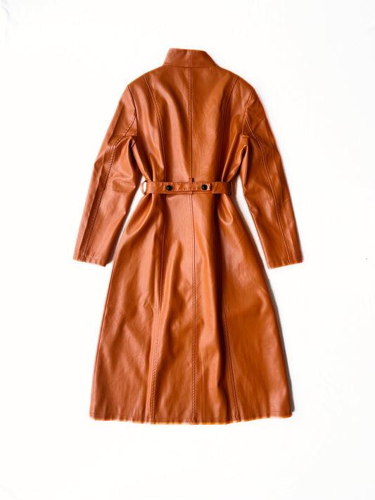 Cognac Leather Trench Coat with Belt