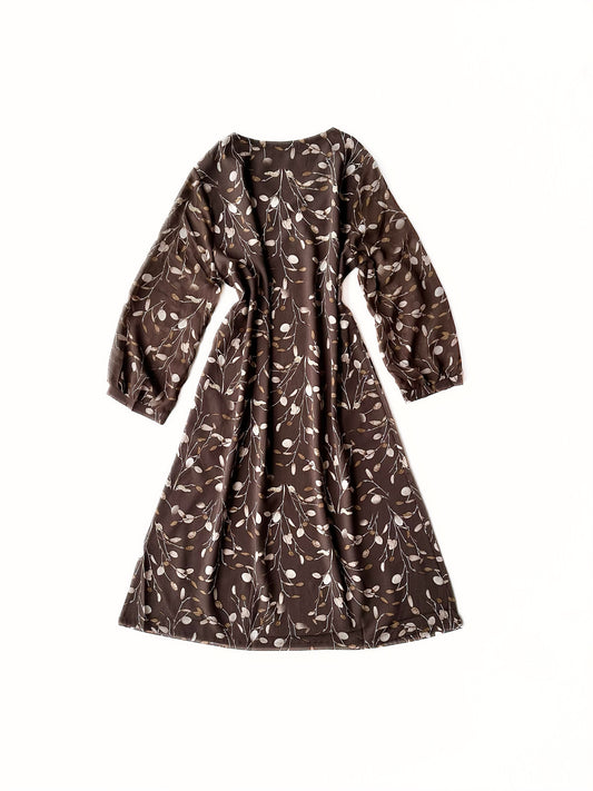 Brown Botanical Print Relaxed Dress