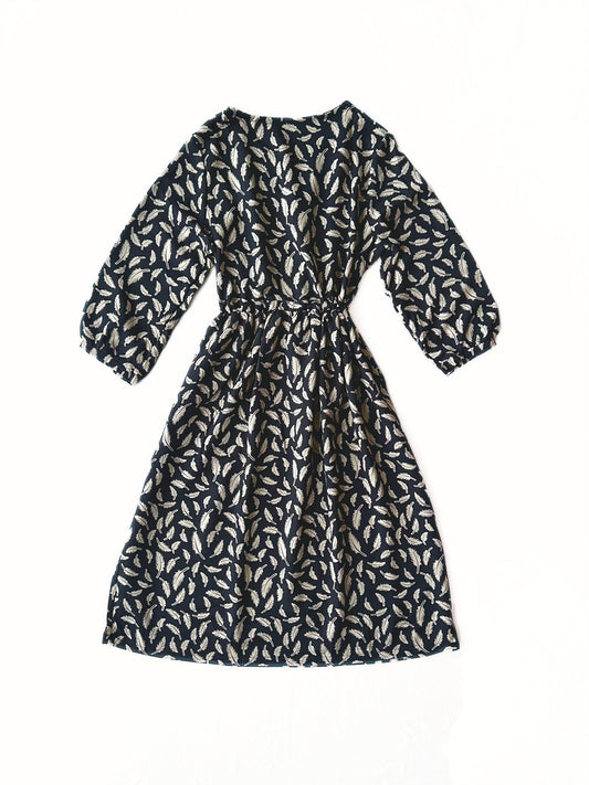 Feather Print Drawstring Waist Dress