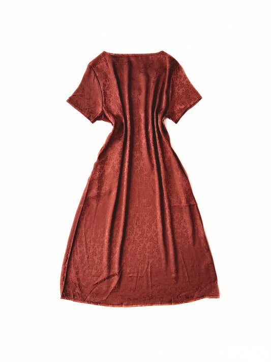 Rust Floral Jacquard Straight Dress