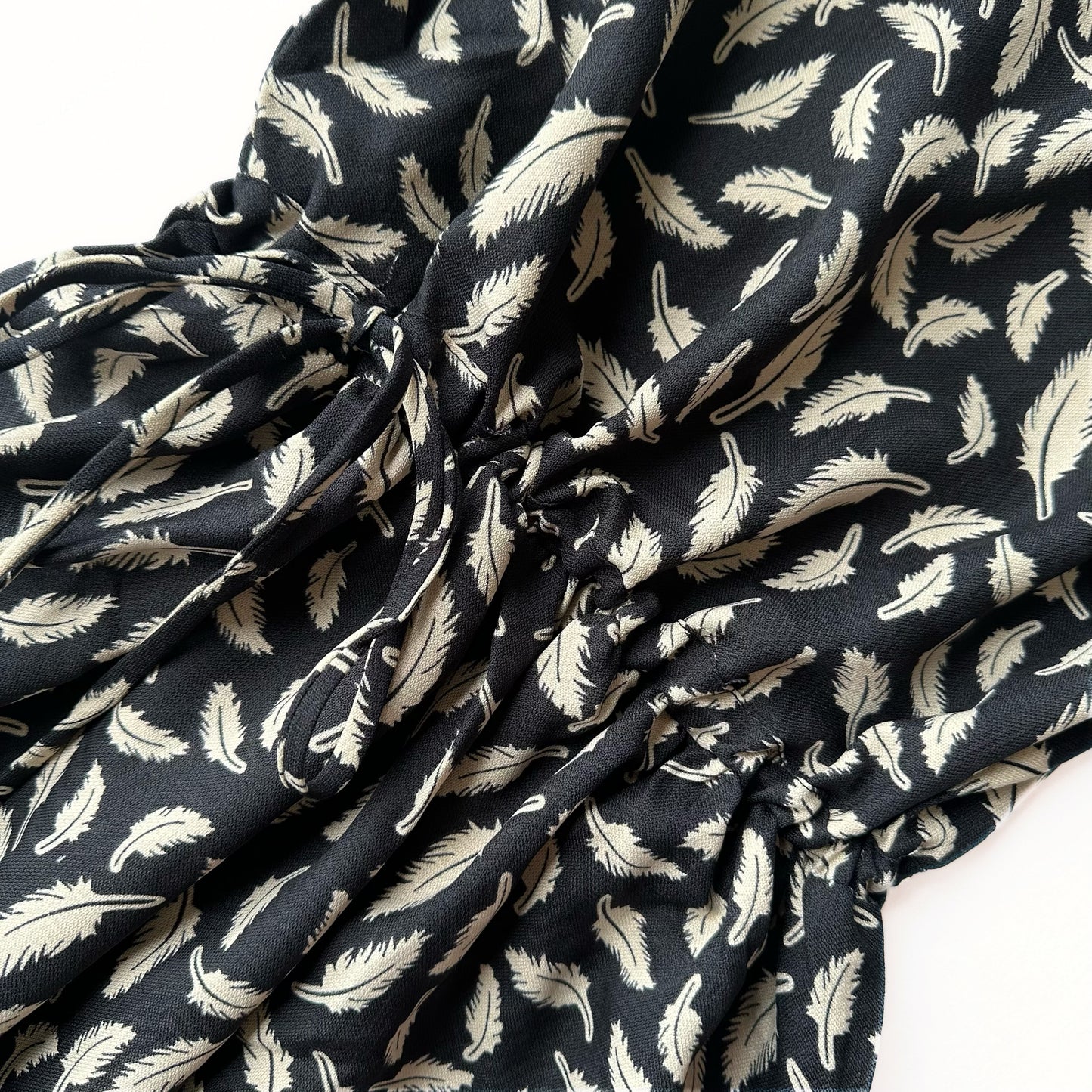 Feather Print Drawstring Waist Dress