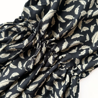 Feather Print Drawstring Waist Dress