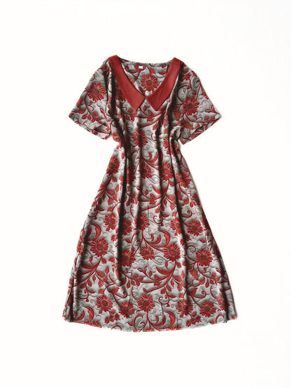 Red Baroque Floral Dress