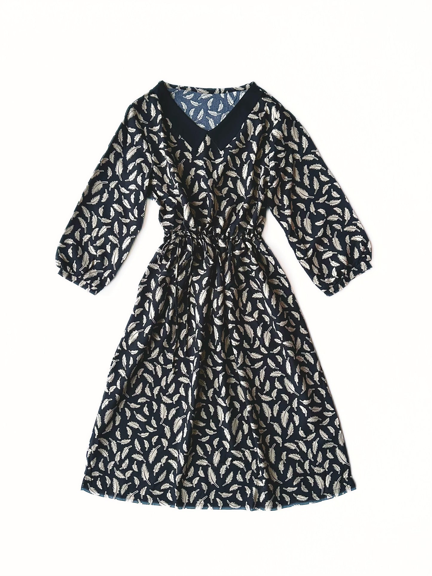 Feather Print Drawstring Waist Dress