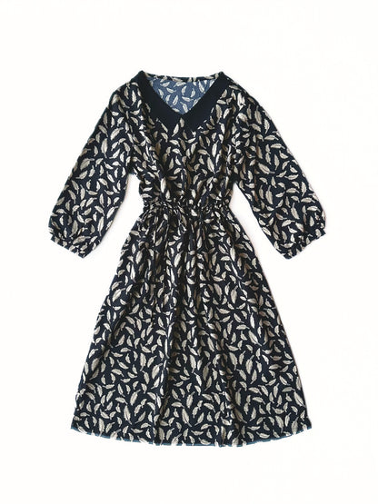 Feather Print Drawstring Waist Dress