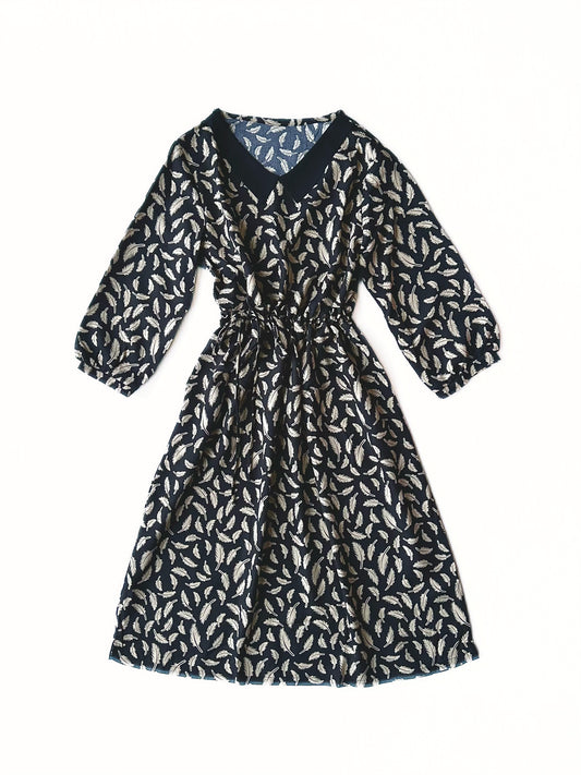 Feather Print Drawstring Waist Dress
