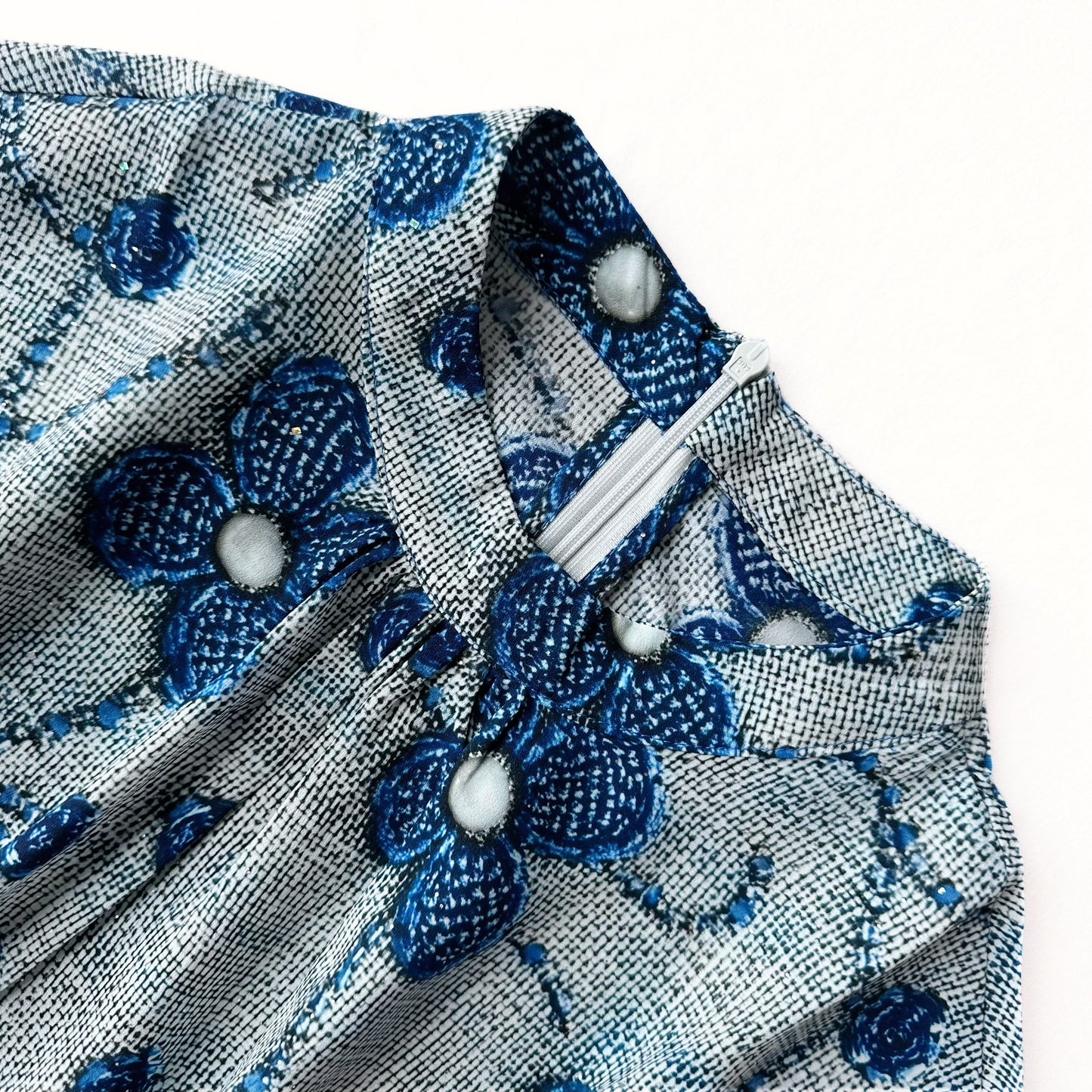 Blue Floral Drawstring Waist Dress