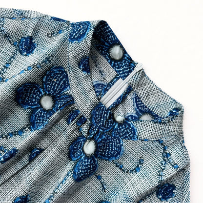 Blue Floral Drawstring Waist Dress