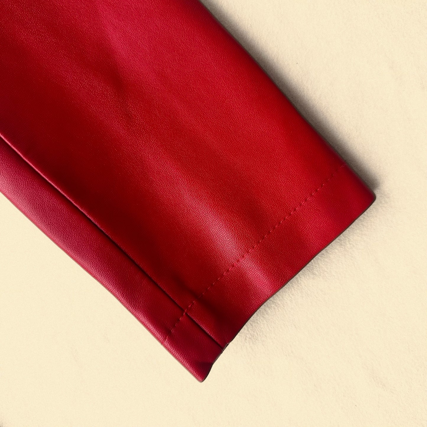 Elegant Red Genuine Leather Belted Coat Dress