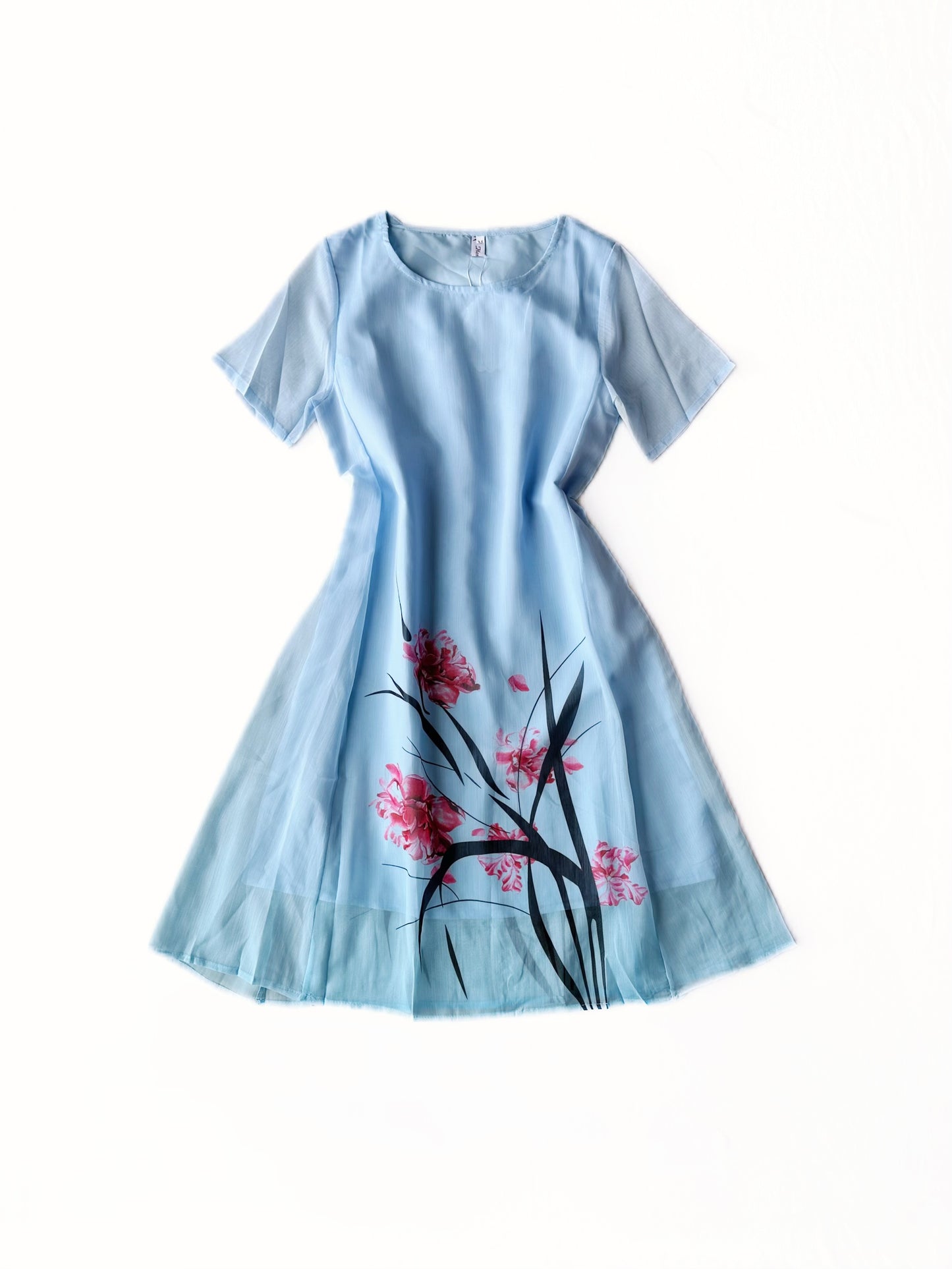 Sky Blue Brushstroke Floral Dress