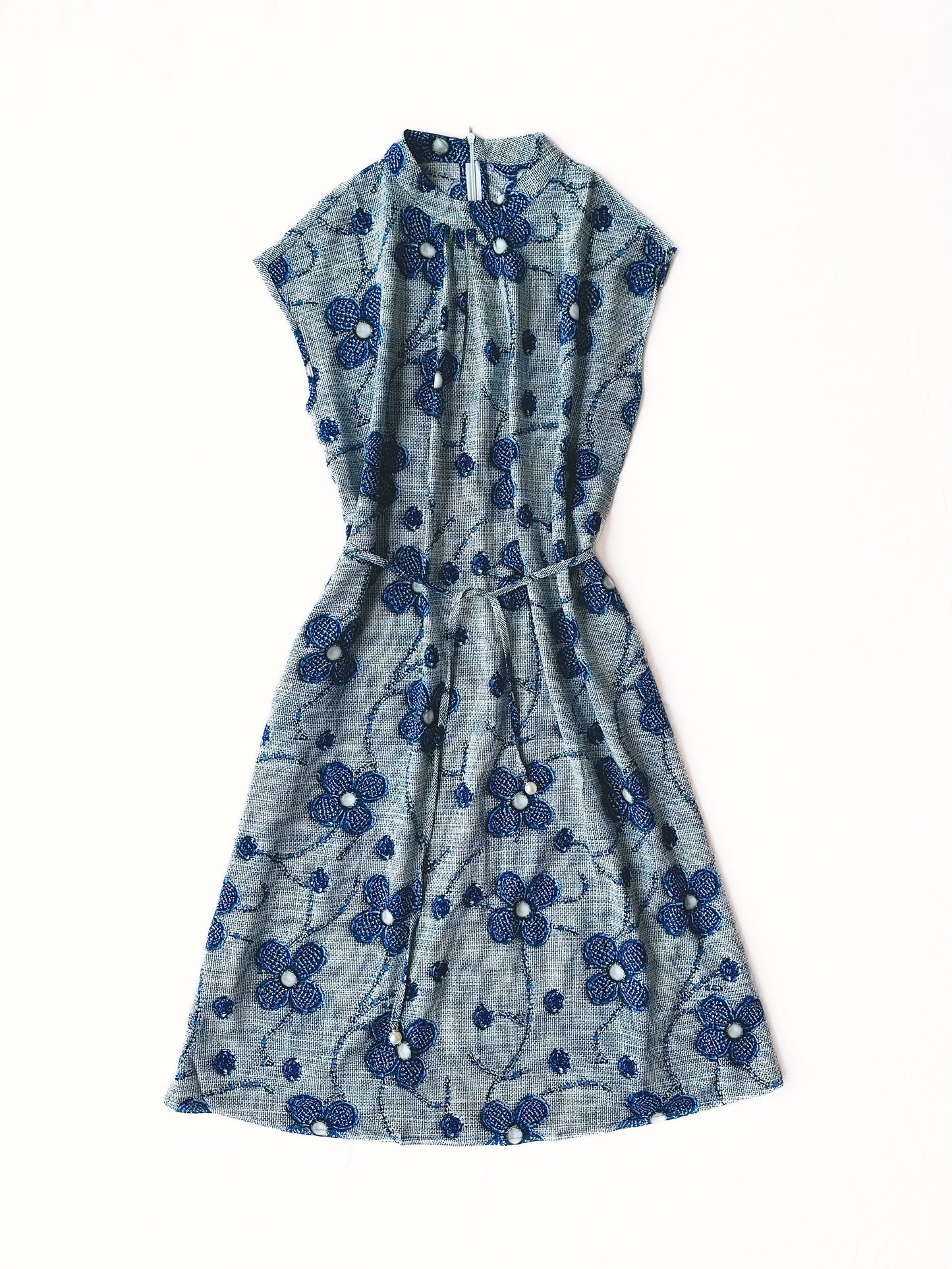 Blue Floral Drawstring Waist Dress