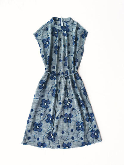 Blue Floral Drawstring Waist Dress