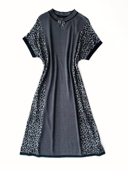 Graphic Panel & Leopard Print Straight Dress