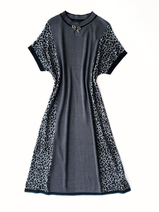 Graphic Panel & Leopard Print Straight Dress