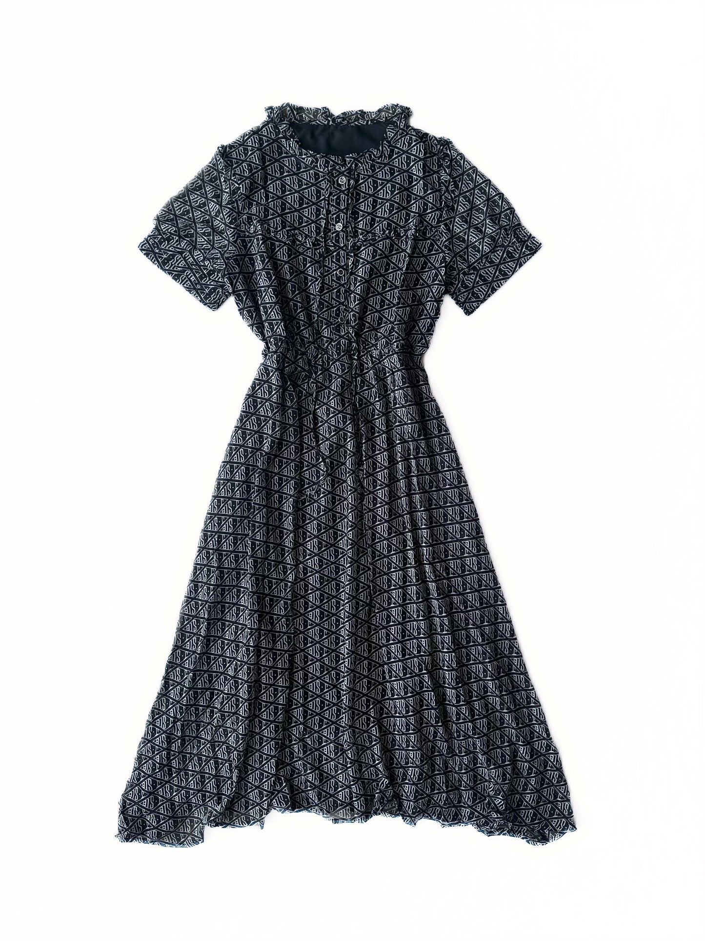 Geometric Print Elastic Waist Midi Dress