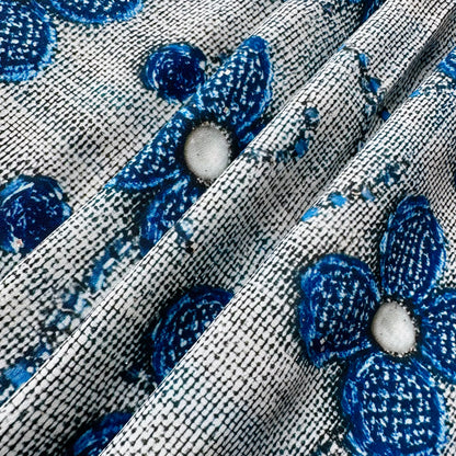 Blue Floral Drawstring Waist Dress