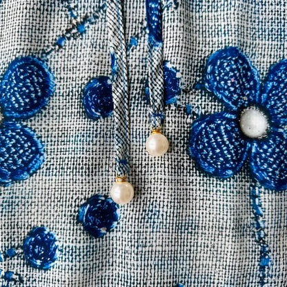 Blue Floral Drawstring Waist Dress