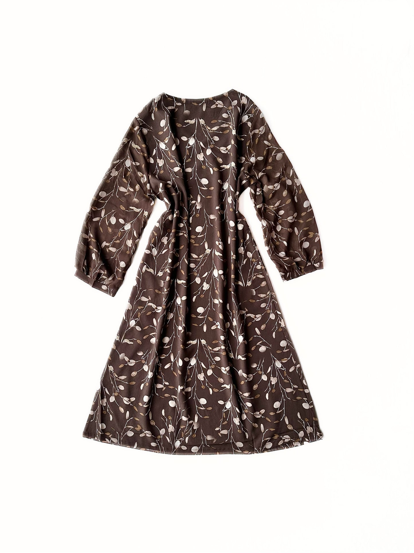 Brown Botanical Print Relaxed Dress