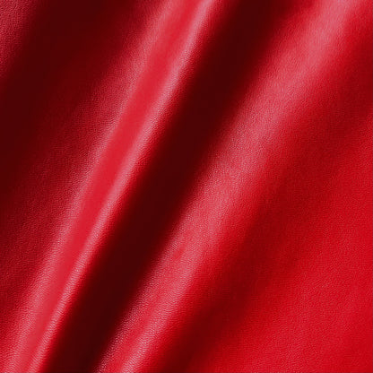 Elegant Red Genuine Leather Belted Coat Dress