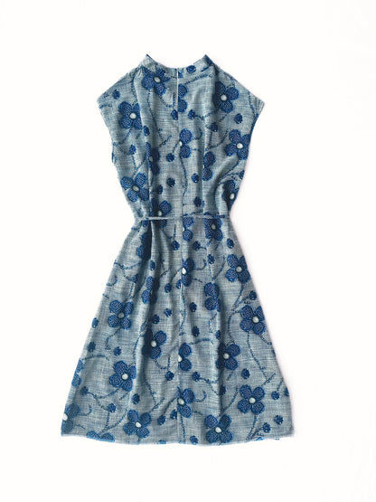 Blue Floral Drawstring Waist Dress
