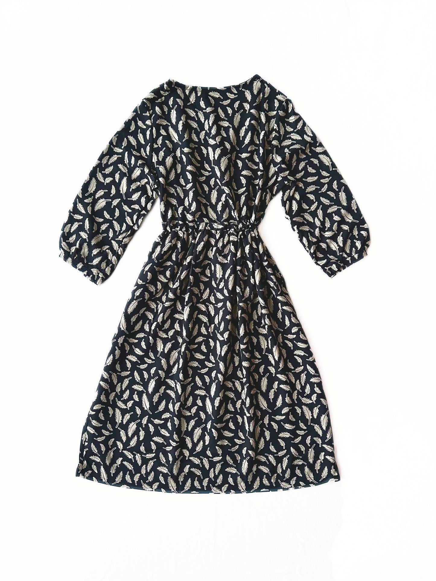 Feather Print Drawstring Waist Dress