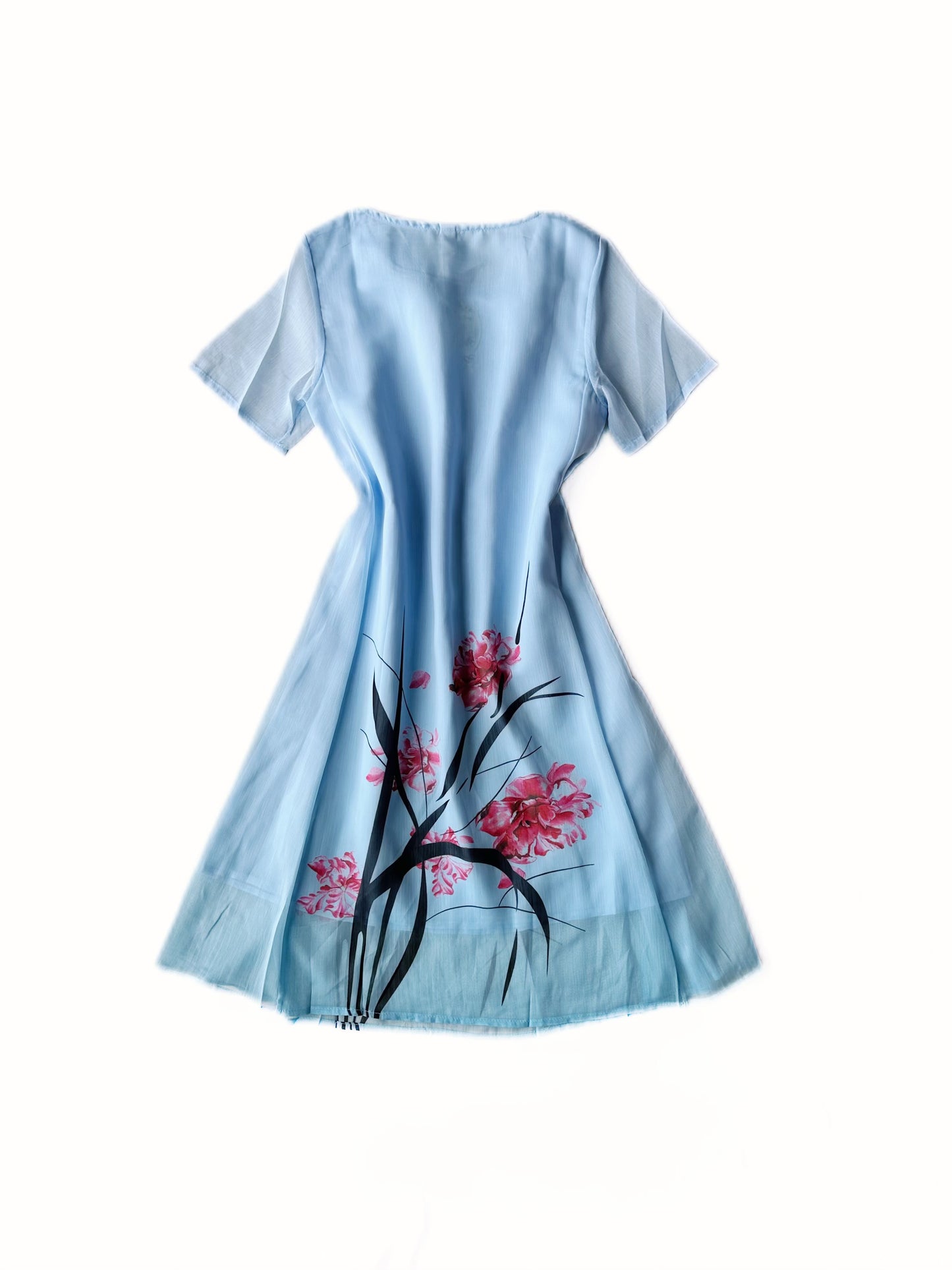 Sky Blue Brushstroke Floral Dress