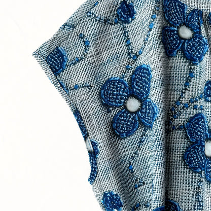 Blue Floral Drawstring Waist Dress