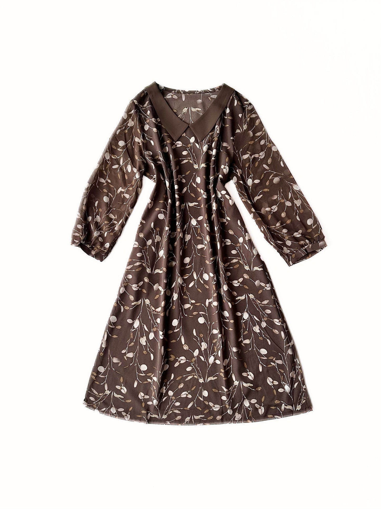Brown Botanical Print Relaxed Dress