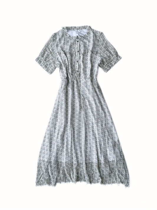 Geometric Print Elastic Waist Midi Dress