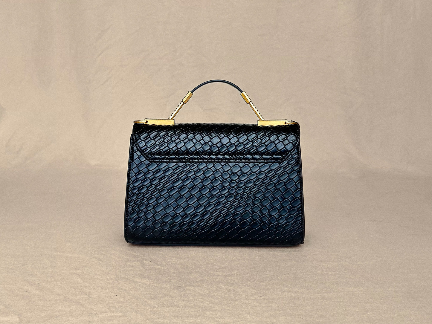 Black Lion Structured Genuine Leather Top Handle Bag