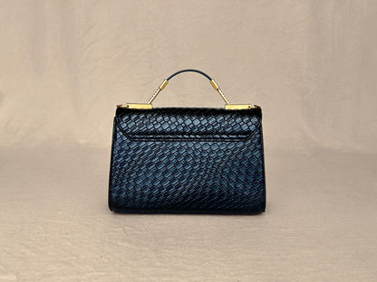 Black Lion Structured Genuine Leather Top Handle Bag